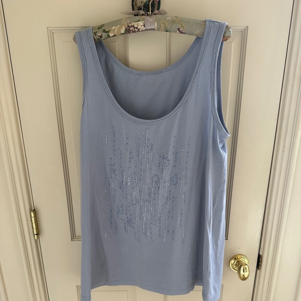 PALE BLUE SLEEVELESS, BEADED CASLON T-NWOT